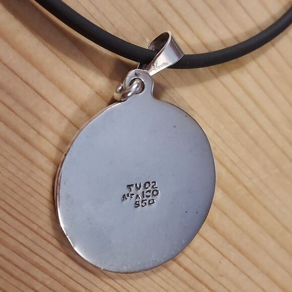 Silver Aztec Calendar necklace black cord pendant sun necklace sterling silver - Picture 2 of 5